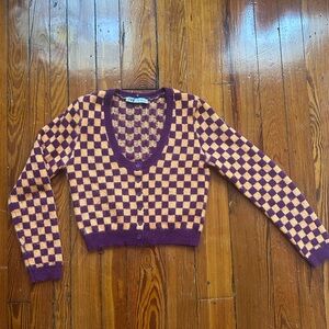 Zara Checkered Crop Cardigan